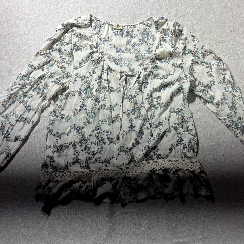 Namaste Floral Boho Relaxed Fit Billowy Lightweight Cottagecore Peasant Blouse